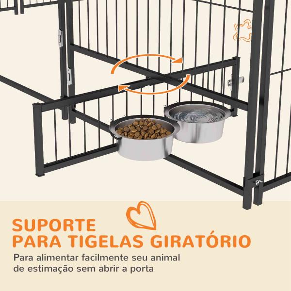 Parque para Cães com Toldo Canil para Exterior com Suporte Giratório para Comida 2 Tigelas 211x211x151 cm Preto Marrom