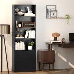 Estante para Livros de 6 Níveis Portas e 4 Prateleiras Abertas para Sala Escritório 59x29x180 cm Preto