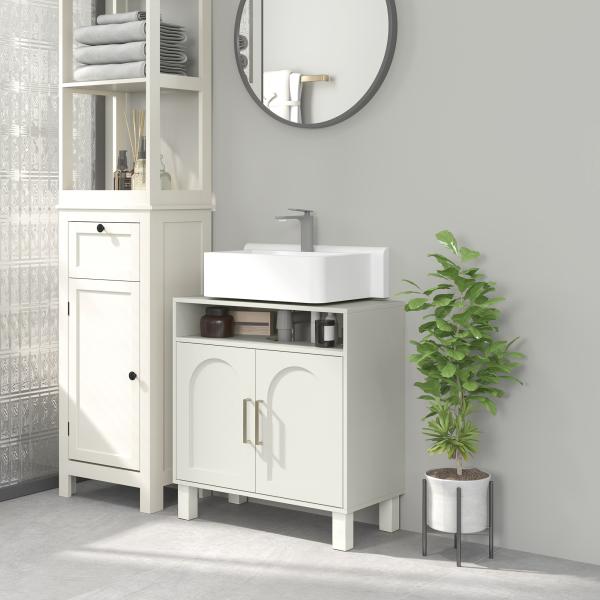 Móvel debaixo de Lavatório com Prateleira Ajustável para Lavatórios sem Pé 60x30x63 cm Branco Creme