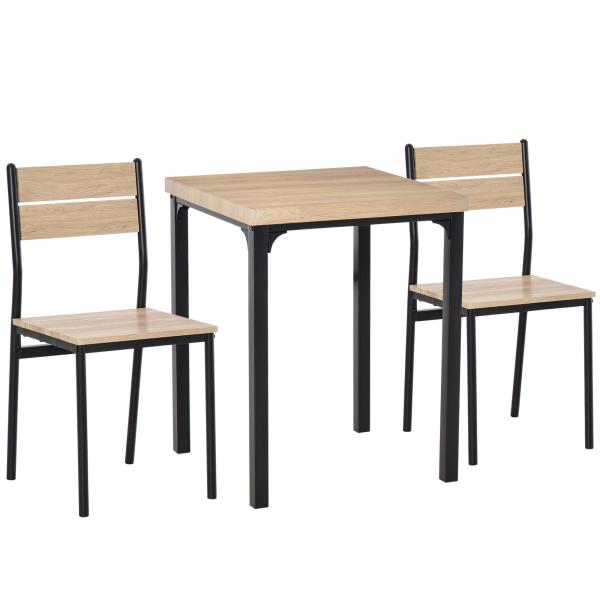 Conjunto de Mesa e 2 Cadeiras de Jantar, 3 Peças, para 2 Pessoas, 120 kg, Madeira Natural