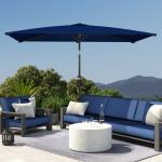 Chapéu de Sol de Alumínio 198x294x255 cm Chapéu Retangular de Jardim Inclinável com Manivela e Mastro Desmontável Azul - Marinho