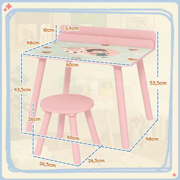 Mesa e Cadeira para Crianças com Prateleira para Livros Secretária para Crianças acima de 3 Anos Rosa