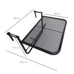 Mesa Suspensa para Varanda com Braço Regulável e Altura Ajustável em 3 Posições Estrutura de Metal 60x56,5x45 cm Preto