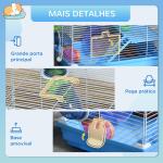 Gaiola para Hamster, Casa para Hamster com Túnel, Comedouro, Bebedouro, Casinha, Rampa, Roda de Exercício, Plataforma e Alça, Bandeja Removível, para Ratos e Gerbos, 46x30x37 cm, Azul