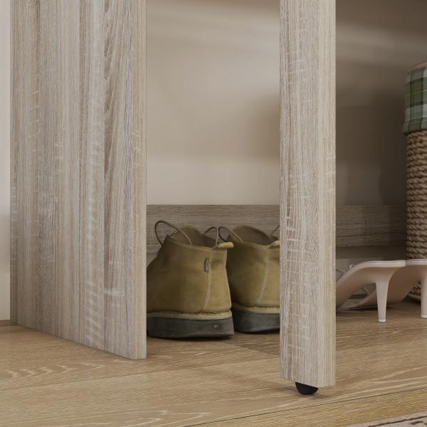 Mesa Consola de Entrada de 2 Níveis com Trilhos Deslizantes 2 Gavetas 2 Rodas Móvel de Entrada 95x35x87 cm Madeira e Branco