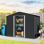 Abrigo de Jardim de 3,6 m² 236x174x190 cm para Armazenamento de Ferramentas com Portas de Correr e 4 Janelas de Ventilação Cinza