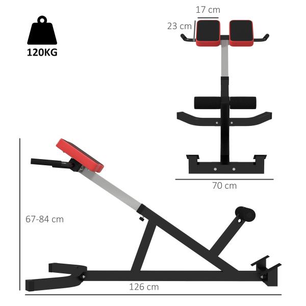 Cadeira Romana para Hiperextensões com Altura e Encosto Reguláveis, 120 kg, para Treino de Abdominais e Costas