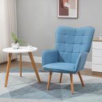 Poltrona de Sala de Estar Moderna Poltrona com Encosto Alto Apoio para os Braços Tecido de Linho e Pés de Madeira de Faia para Sala de Jantar Cozinha 71x76x101cm Azul