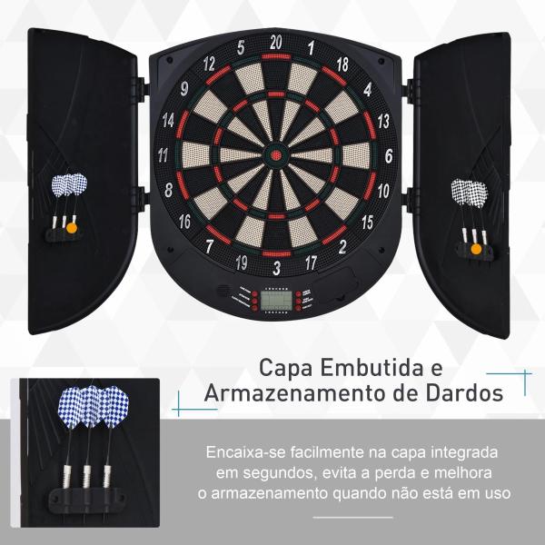 Alvo Eletrônico Digital com 6 Dardos até 8 Jogadores Marcador Portas Laterais Tela LCD 46.5x4.4x50.5 cm Preto