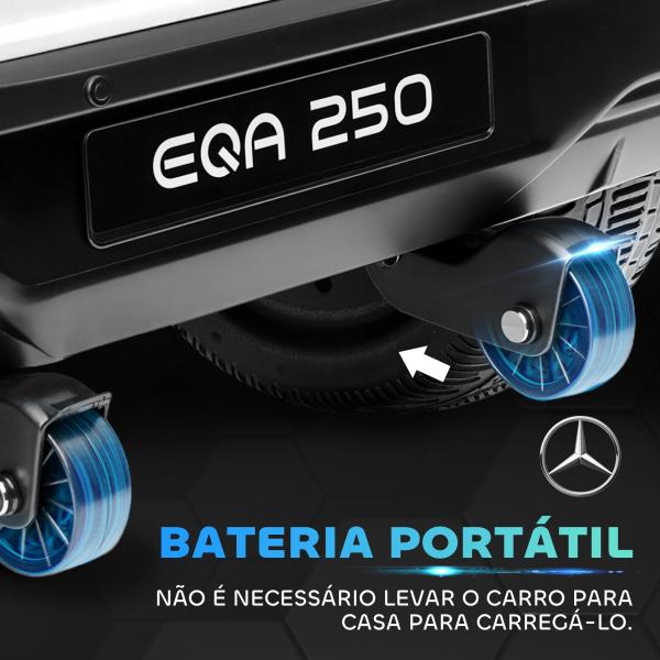 Carro Elétrico para Crianças Mercedes - Benz EQA 12V com Música Buzina Velocidade 3 - 8 km/h 111,5x69x52,5 cm Branco