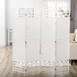 Biombo de 4 Painéis Dobrável Separador de Ambientes de Corda de Papel e Estrutura de Madeira 60x170 cm Branco