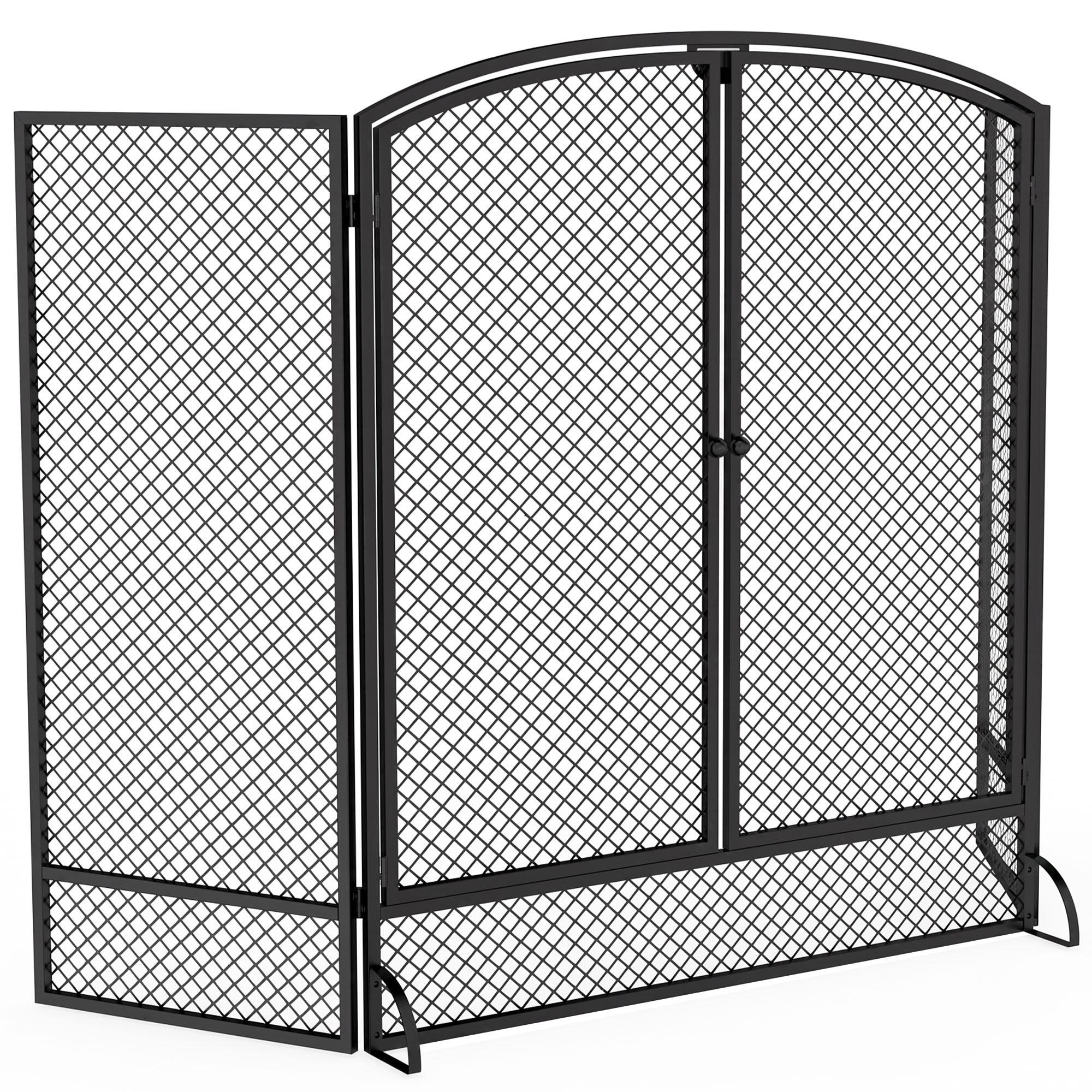 Proteção para Lareira Dobrável em Metal com 3 Painéis e Porta Dupla para Casa 122x75 cm Preto