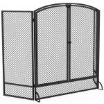 Proteção para Lareira Dobrável em Metal com 3 Painéis e Porta Dupla para Casa 122x75 cm Preto