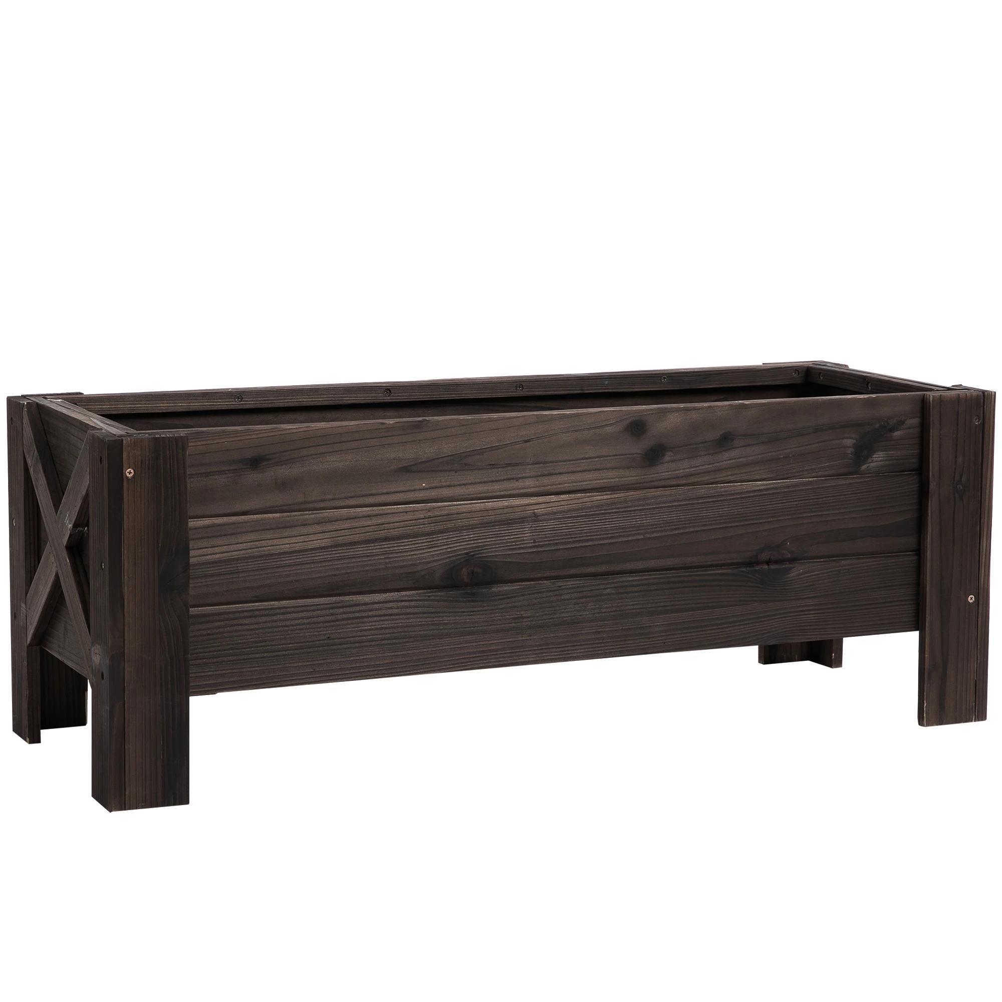 Horta Vertical Floreira de Madeira Retangular com Pés para Flores Plantas Cultivos 100x36,5x36cm Marrom