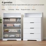 Cómoda com 4 Gavetas e Estação de Carregamento com Porta USB Porta USB - C Prateleira Aberta 80x40x120 cm Branco