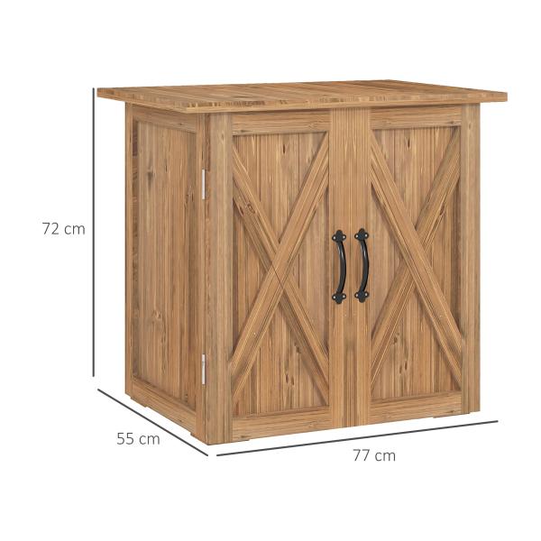 Armário de Jardim Abrigo de Madeira para Exterior com 2 Portas Magnéticas Abrigo para Ferramentas 77x55x72 cm Marrom
