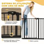 Barreira de Segurança de Cães para Escadas e Portas 74 - 94 cm com 1 Extensão Fechamento Automático e Sistema de Duplo Bloqueio Aço Preto