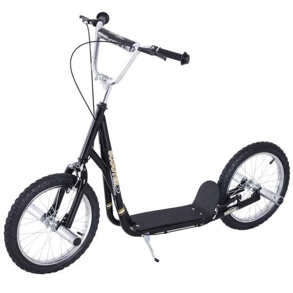 Trotinete para Crianças acima de 5 anos Scooter de 2 Rodas Grandes Insufláveis de 16 Polegadas com Freios e Guidão Ajustável em Altura 143x58x92 - 100cm Preto