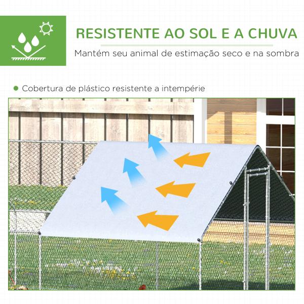 Galinheiro Exterior Grande 24 m² Gaiola para 16 - 24 Galinhas 3x8x2 m Galinheiro de Aço Galvanizado com Cobertura de PE e Porta com Fecho para Patos e Coelhos Prateado