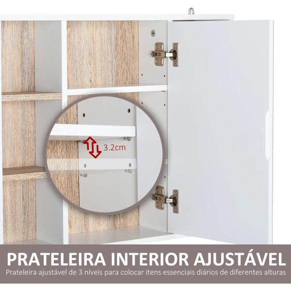 Armário de Espelho com Espaço Interno com Prateleiras Ajustáveis ​​Armário de Banheiro com Prateleiras Abertas 60x14,5x49,4 cm Branco e Carvalho