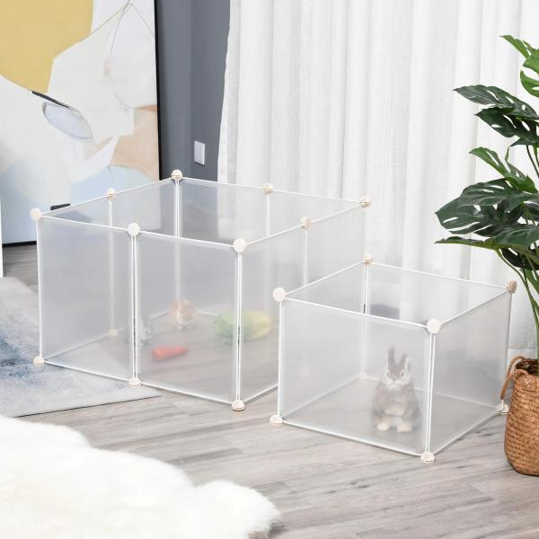 Recinto para Pequenos Animais Modular de Metal com 12 Painéis e 24 Conectores para Coelhos Porquinhos da Índia 105x105x45 cm Branco