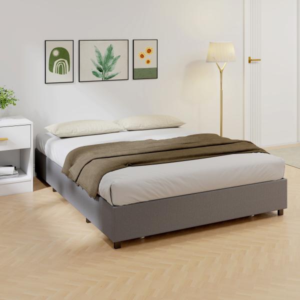 Cama de Casal 140x190 cm Estrado com 3 Gavetas e Estrutura Metálica Suporta 363 kg Cinzento