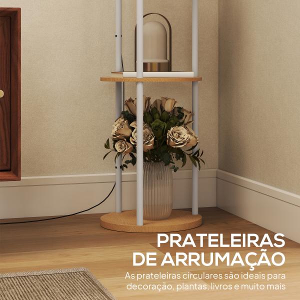 Candeeiro de Pé com Prateleiras 3 Temperaturas de Cor Controlo Remoto e Casquilho E27 Ø29x158 cm Madeira