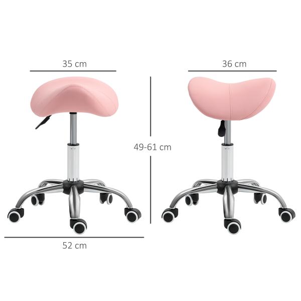 Banco com Rodas Giratório com Altura Ajustável Cosmético Dentista Cabeleireiro 52x53x49 - 61 cm Rosa