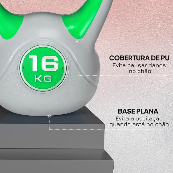 Kettlebell 16 kg Peso Russo com Revestimento de PU e Enchimento de Areia para Treinamento 26x18x32 cm Verde e Cinza