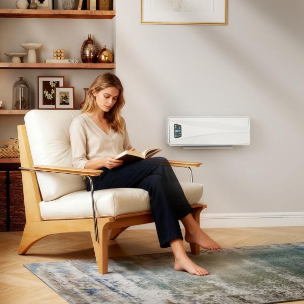 Aquecedor Elétrico de Baixo Consumo de Parede 2000W com 3 Modos Ecrã LED Termostato Temporizador e Oscilação 54x18,7x14,5 cm Branco