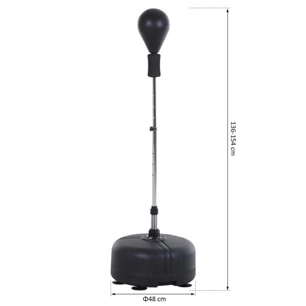 Punching Ball Ajustável em Altura com Base Recarregável Punching Ball de Boxe com Suporte e Luvas Ø48x136 - 154 cm Preto