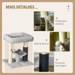 Arranhador para Gatos com 2 Postes de Arranhar Cama Plataforma em U e Escova Bola Suspensa 40x40x48 cm Cinza