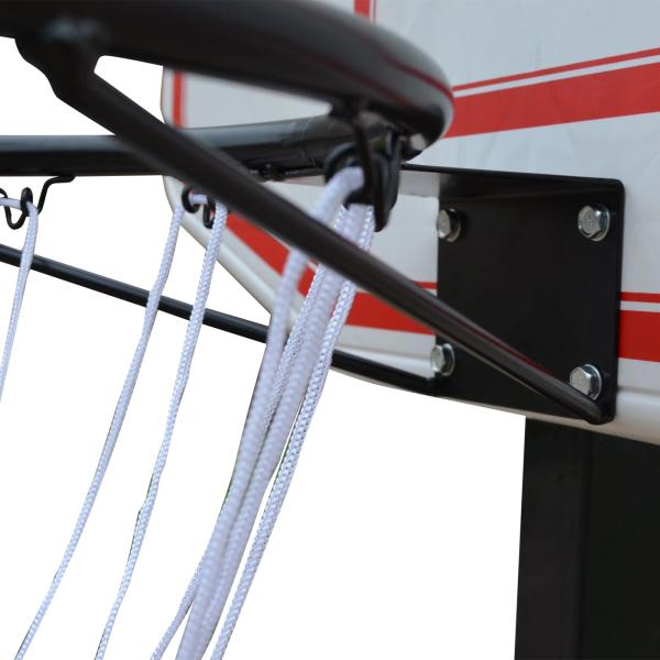 Tabela de basquetebol dobrável e ajustável em altura 150 - 210 cm branco preto e vermelho