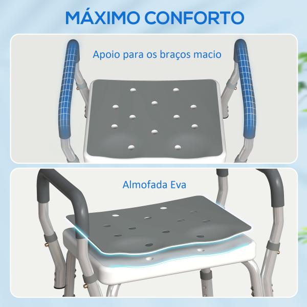 Banco de Duche com Altura Ajustável Banco de Duche de Alumínio Antiderrapante para Idosos e Descapacitados 52x45x57 - 69 cm Cinza