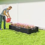 Caixa de Plantio de Aço Galvanizado para Cultivar Plantas Flores Floreira Grande de Exterior Retangular com Fundo Aberto 180x90x30 cm Cinzento Escuro