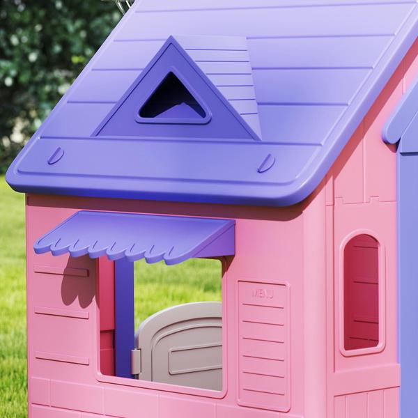 Casa de Jogos para Criaanças com Lançamento de Aros e Cesta de Basquetebol 132x118x124 cm Rosa e Roxo