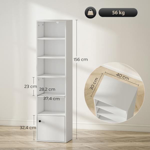Estante de 6 Níveis Estante para Livros com Prateleiras Ajustáveis e Armário Estante Moderna 40x30x156 cm Branco