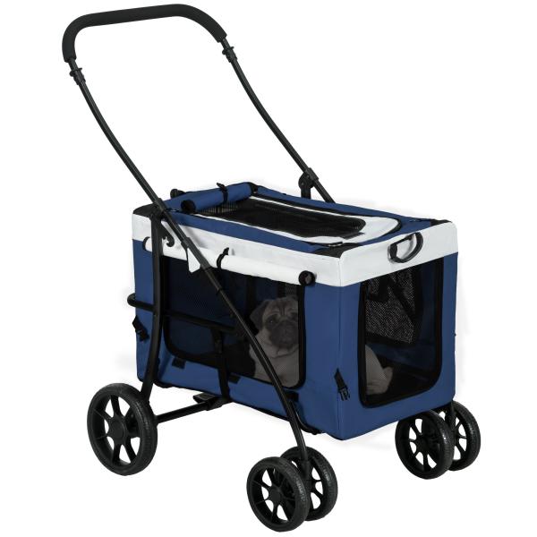 Carrinho para Animais de Estimação Carrinho para Cães Dobrável com Compartimento Desmontável 4 Portas 81x58x97,5 cm Azul