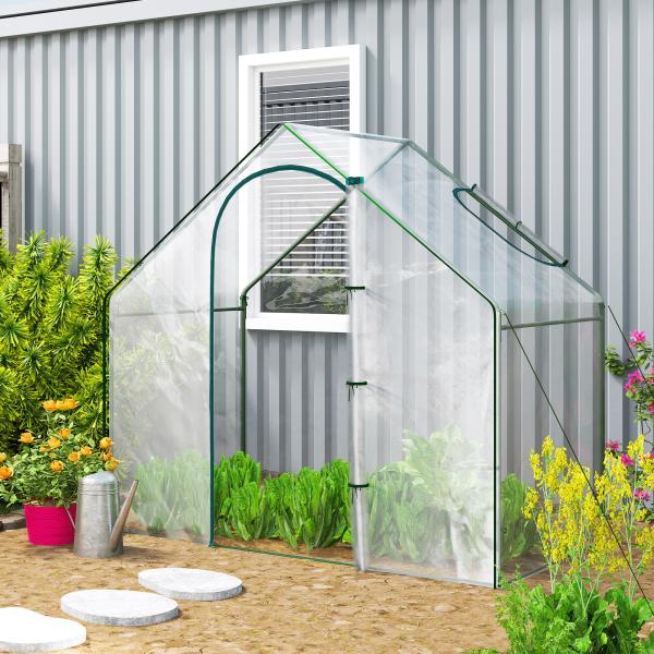 Estufa com Janela Porta Estrutura de Aço e Cobertura de Plástico Impermeável Anti - UV 180x100x168 cm Transparente