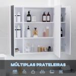 Armário Casa de Banho com Espelho e Luzes LED Armário com Espelho Casa de Banho com Prateleiras Ajustáveis e USB 90x15x75 cm Branco