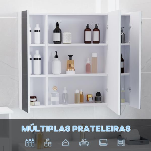 Armário Casa de Banho com Espelho e Luzes LED Armário com Espelho Casa de Banho com Prateleiras Ajustáveis e USB 90x15x75 cm Branco