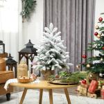 Mini Árvore de Natal Artificial com 35 Luzes LED 182 Ramos com Neve Pinhas Bagas e Base de Saco de Juta Ø48x60 cm Verde