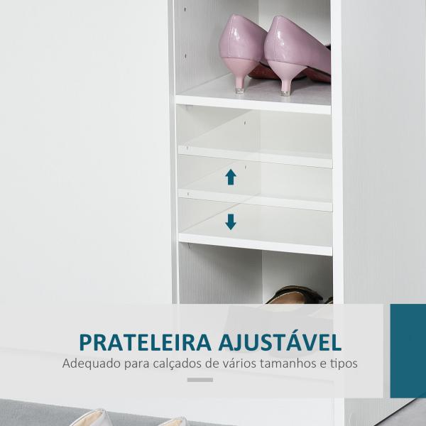 Sapateira Armário Multiuso com 2 Portas Prateleiras Interiores e 4 Prateleiras Exteriores com Altura Ajustável 83x30x90 cm Branco