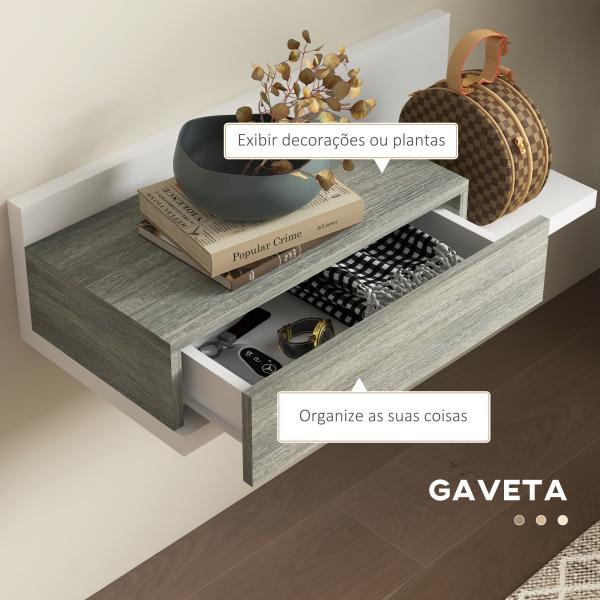 Conjunto de Móveis de Entrada com Espelho e Gaveta Móvel de Entrada Suspenso Estilo Moderno 75x3,5x75 cm e 75x30,5x20 cm Branco e Cinza