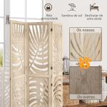 Biombo de 3 Painéis Separador de Ambientes Dobrável 120x170 cm com Estampado de Folhas de Palmeira Tropical Madeira