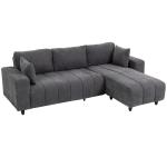 Sofá Chaise Longue Reversível 3 Lugares com 2 Almofadas Estofado em Linho e Estrutura em Aço 242x156x87 cm Cinzento Escuro