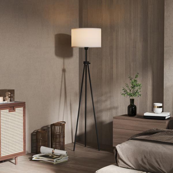 Candeeiro de Pé Moderno Candeeiro de Pé para Sala de Estar com Ecrã Redondo Tripé e Suporte para Lâmpada E27 Ø37x152 cm Branco e Preto