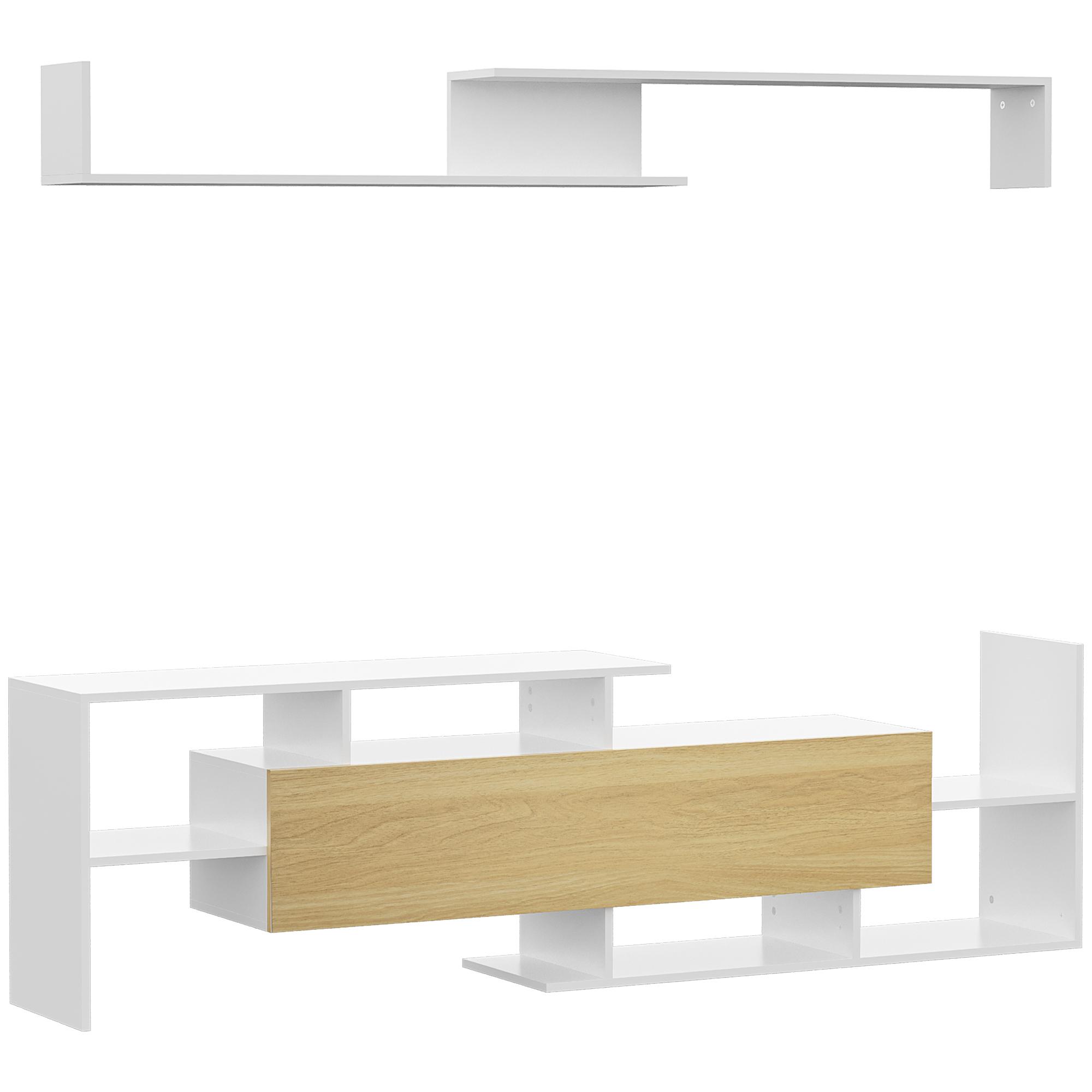 Móvel de TV Moderno Móvel para Televisores 153,6x25x42cm e Prateleira de Parede 150x14,5x16,3cm Branco e Madeira