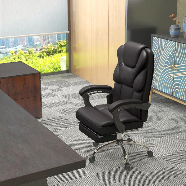 Cadeira de Escritório com 6 Pontos de Massagem Reclinável de PU com Controlo Remoto e Altura Ajustável 63x57x118 - 126 cm