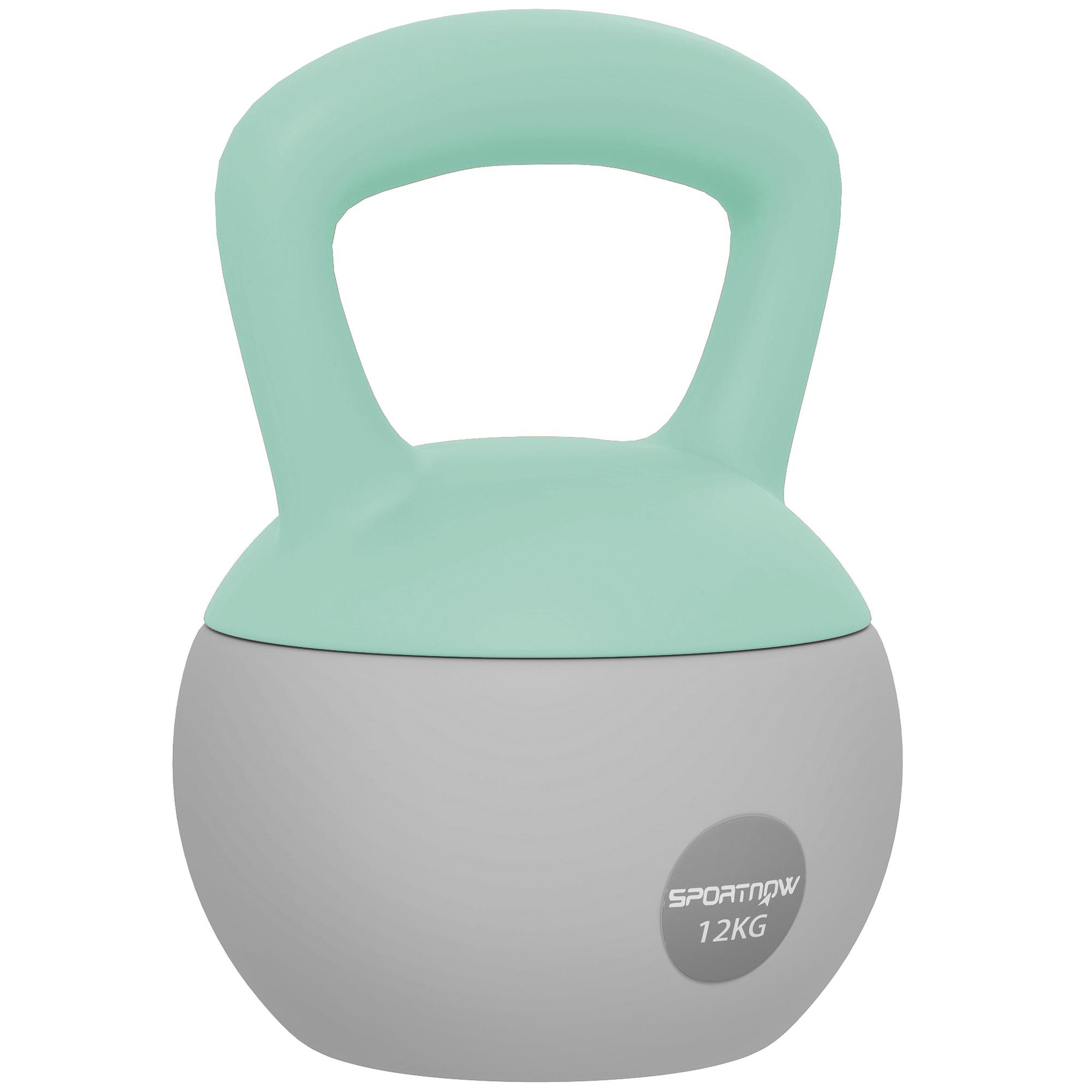 Kettlebell de 12 kg Pesa Russa Preenchida de Areia Metálica e Alça Antiderrapante para Treino em Casa Ginásio Ø21x30 cm Cinzento
